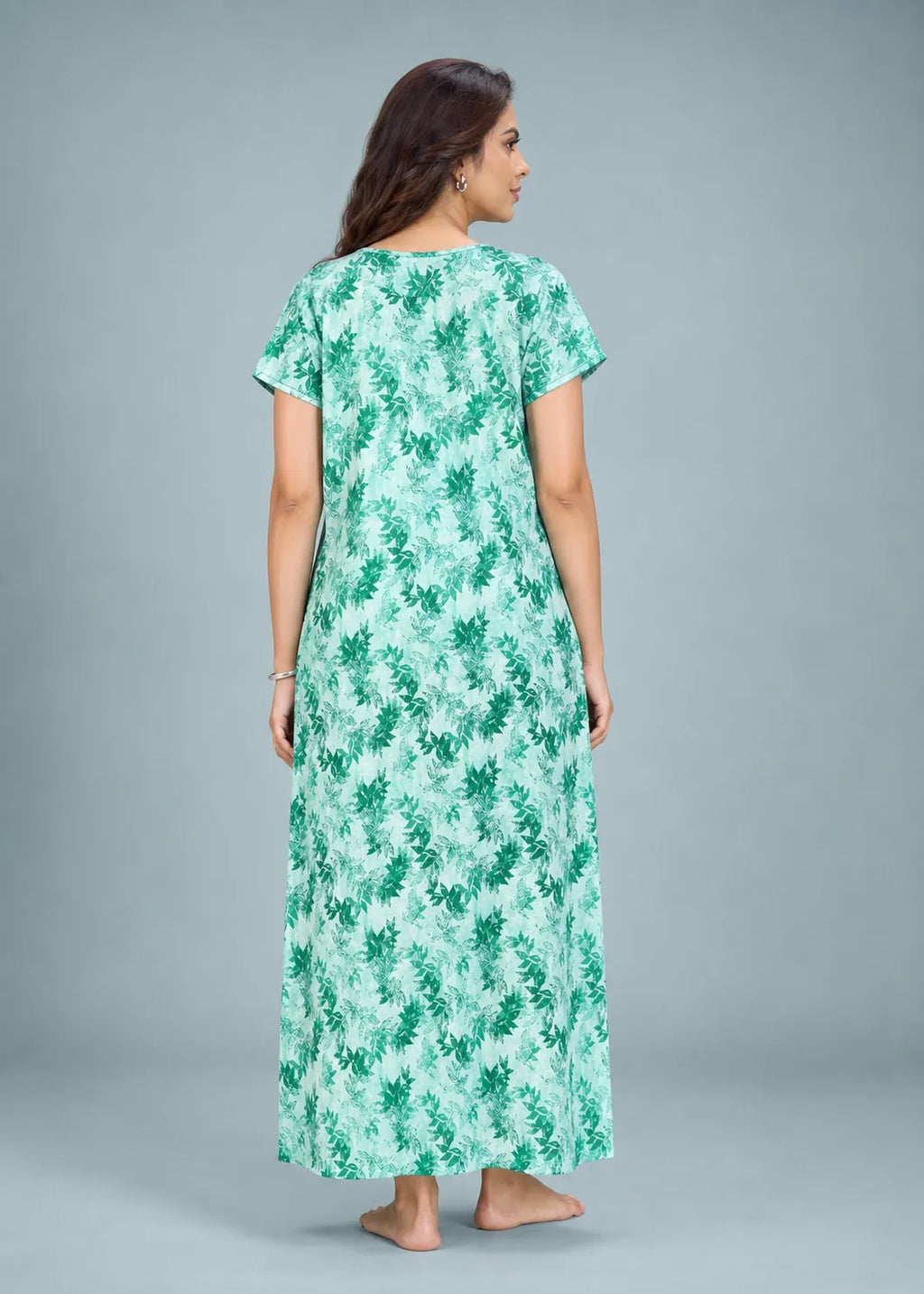 Mint Green Leaf Print Cotton Nightgown