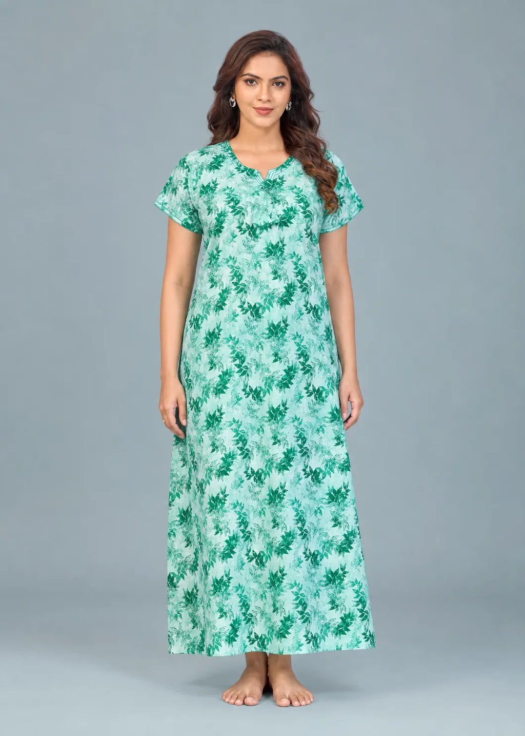 Mint Green Leaf Print Cotton Nightgown