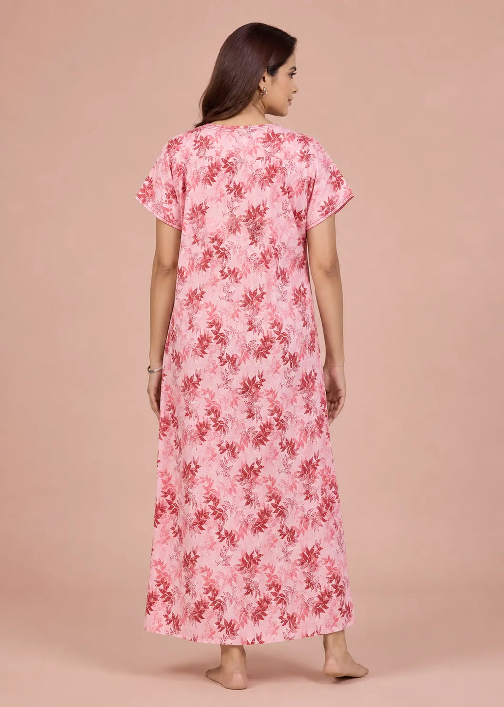 Peach Leaf Print Cotton Nightgown