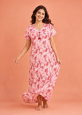 Peach Leaf Print Cotton Nightgown