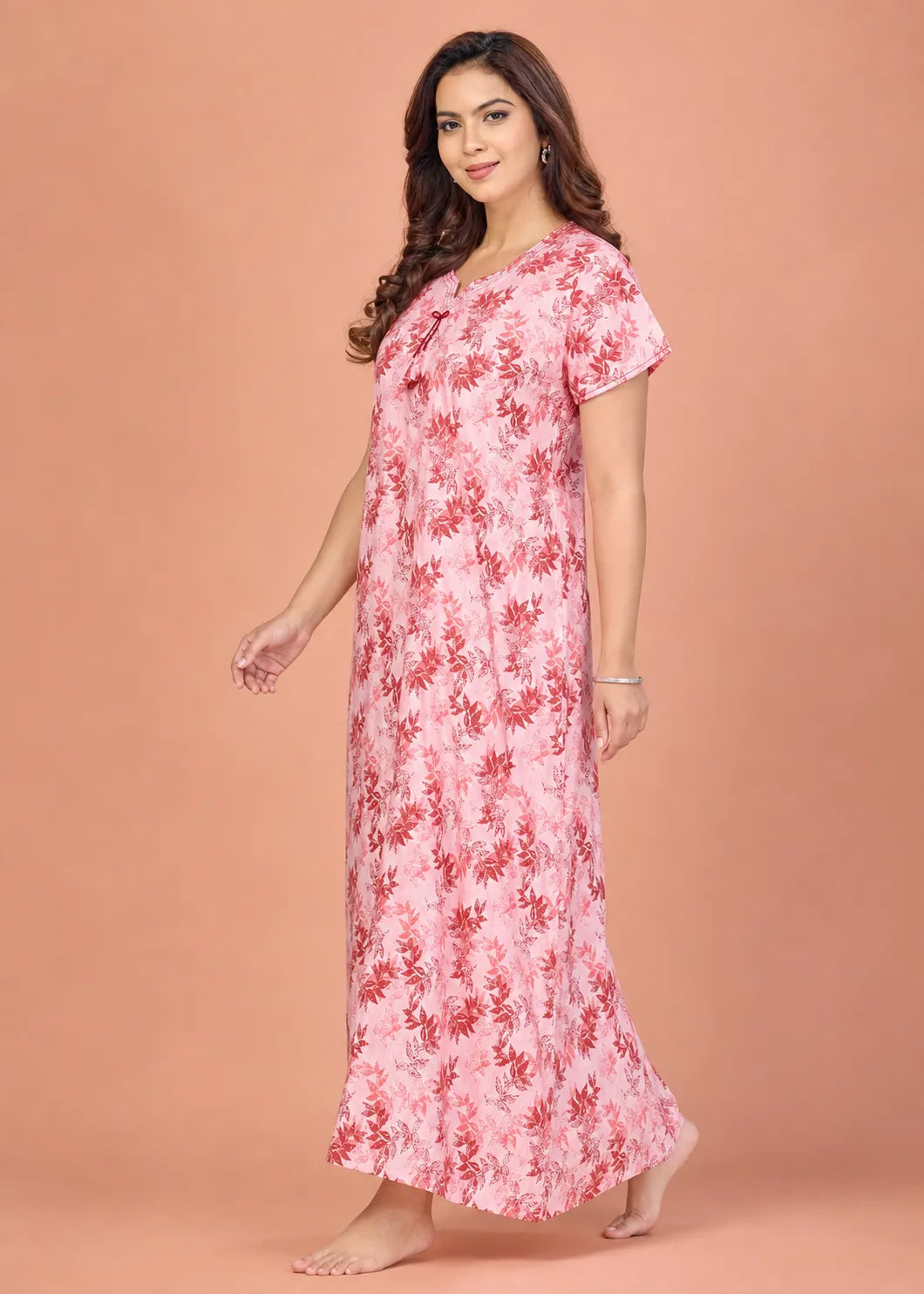 Peach Leaf Print Cotton Nightgown