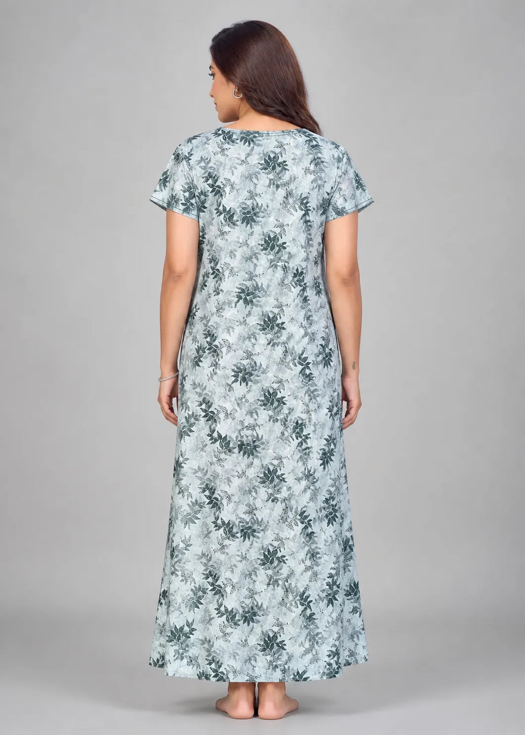 Light Grey Leaf Print Cotton Nightgown