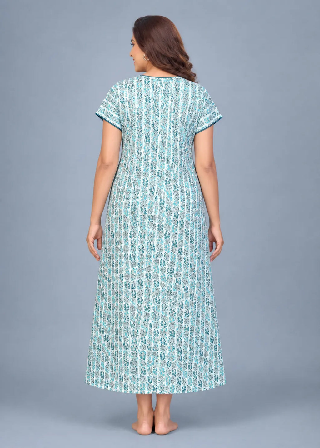 Turquoise Leaf Print Cotton Nightgown