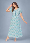 Turquoise Leaf Print Cotton Nightgown