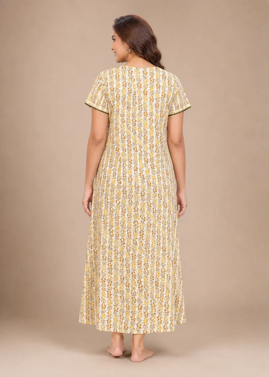 Mustard Leaf Print Cotton Nightgown