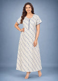 Sky Blue Leaf Print Cotton Nightgown