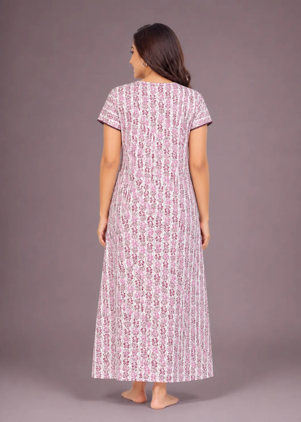 Wine Leaf Print Cotton Nightgown