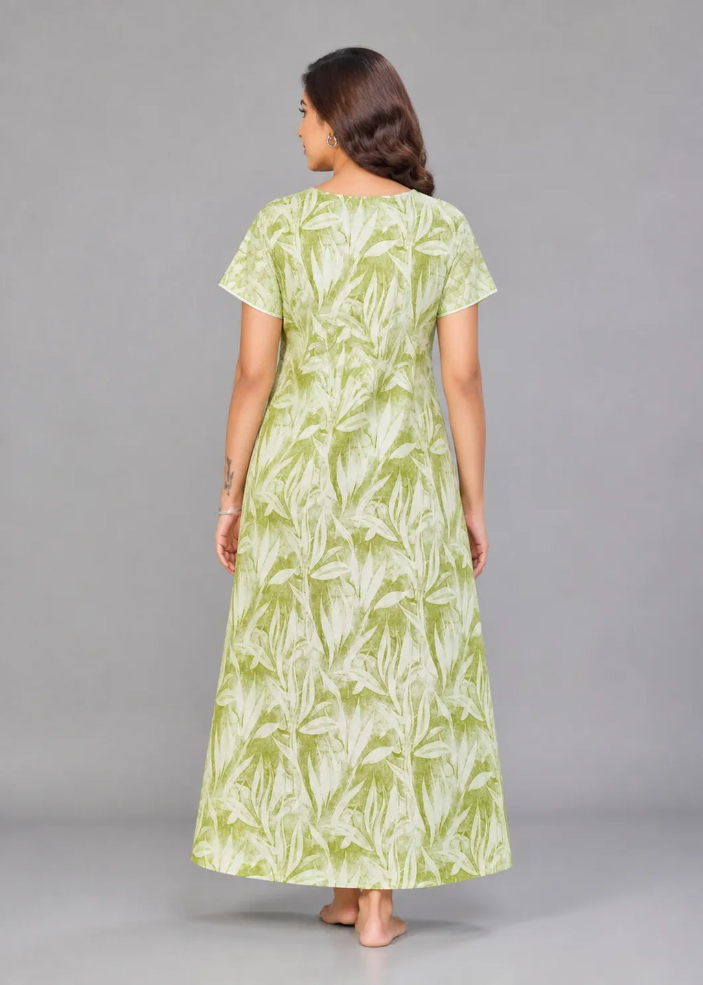 Fern Green Leaf Print Cotton Nightgown