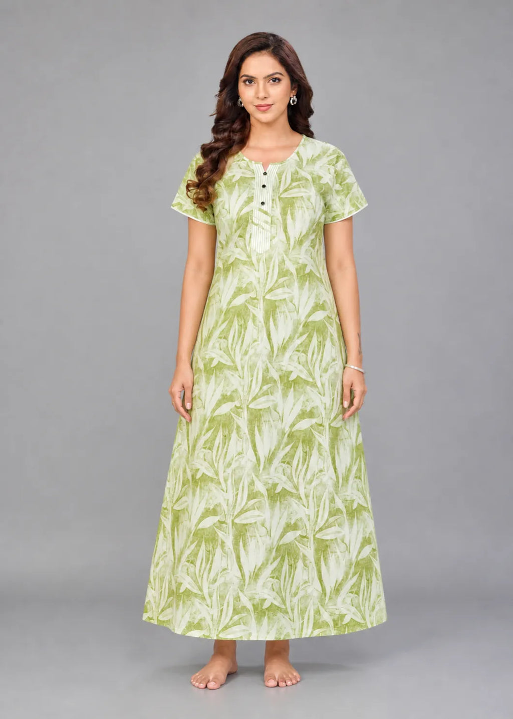 Fern Green Leaf Print Cotton Nightgown