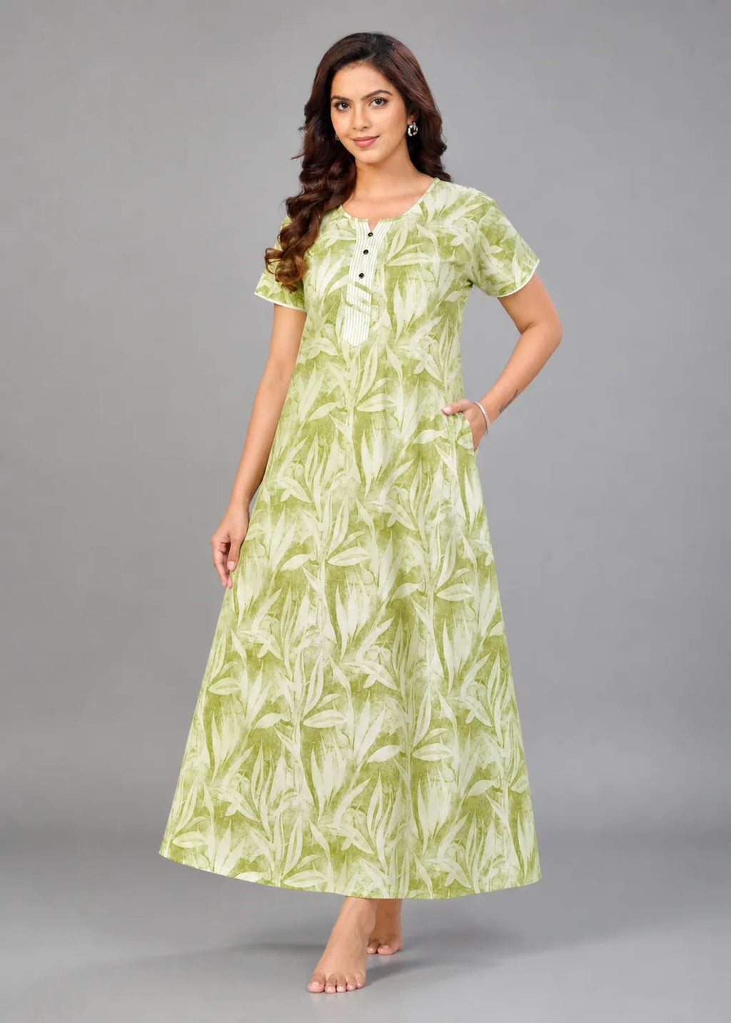 Fern Green Leaf Print Cotton Nightgown