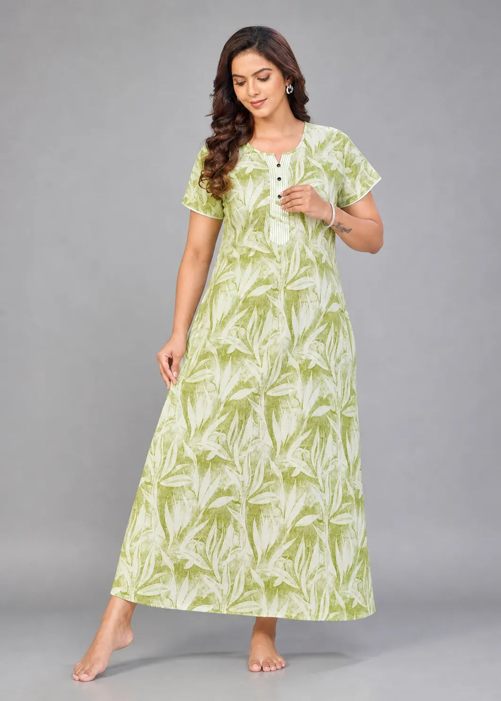 Fern Green Leaf Print Cotton Nightgown