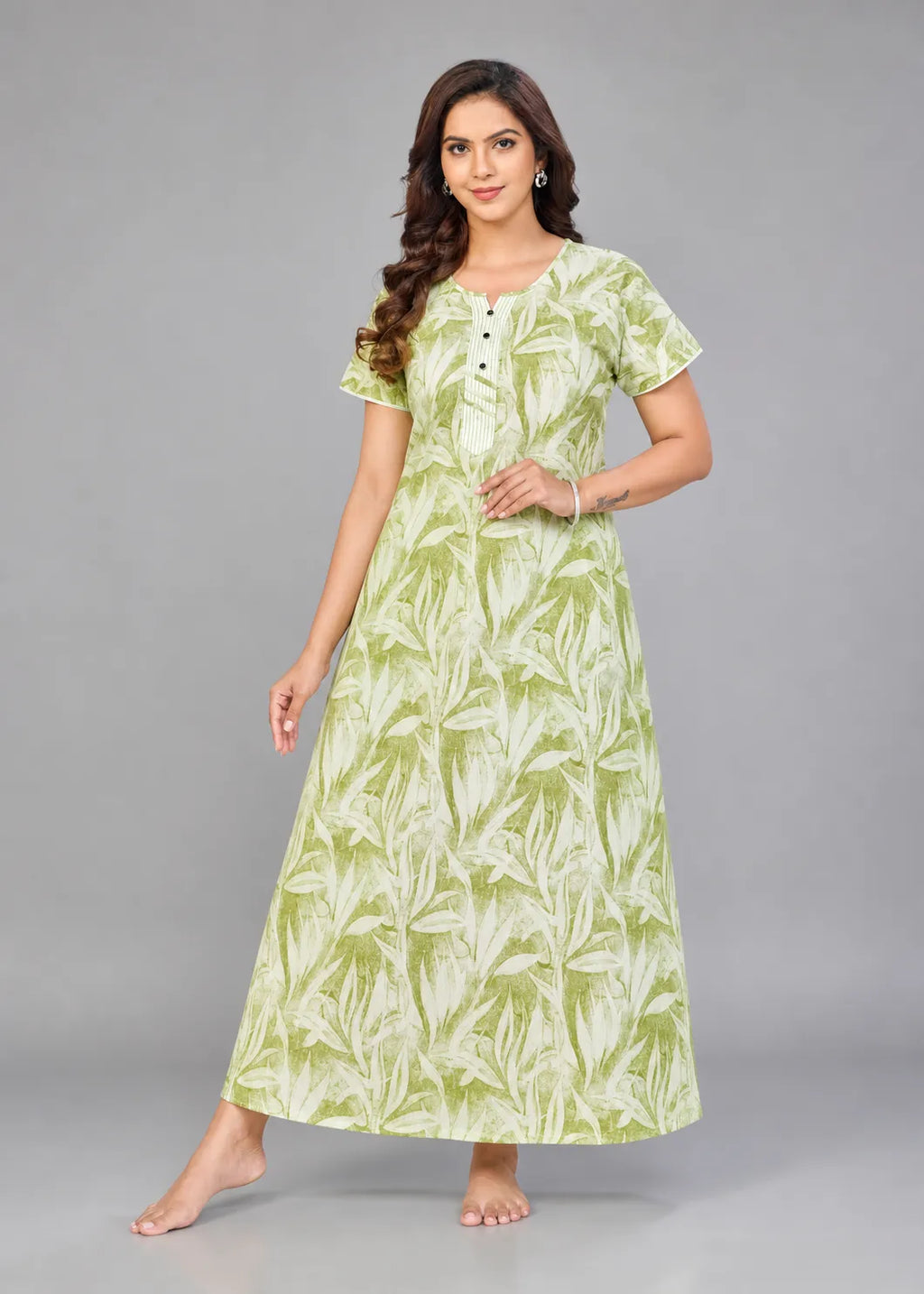 Fern Green Leaf Print Cotton Nightgown