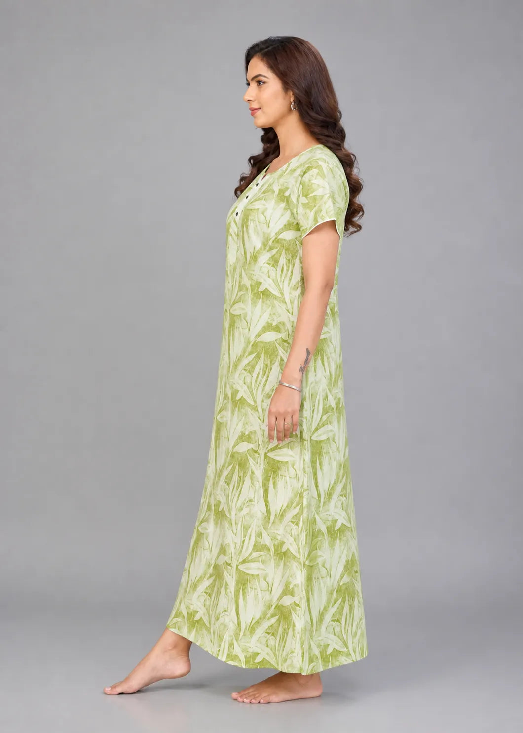 Fern Green Leaf Print Cotton Nightgown