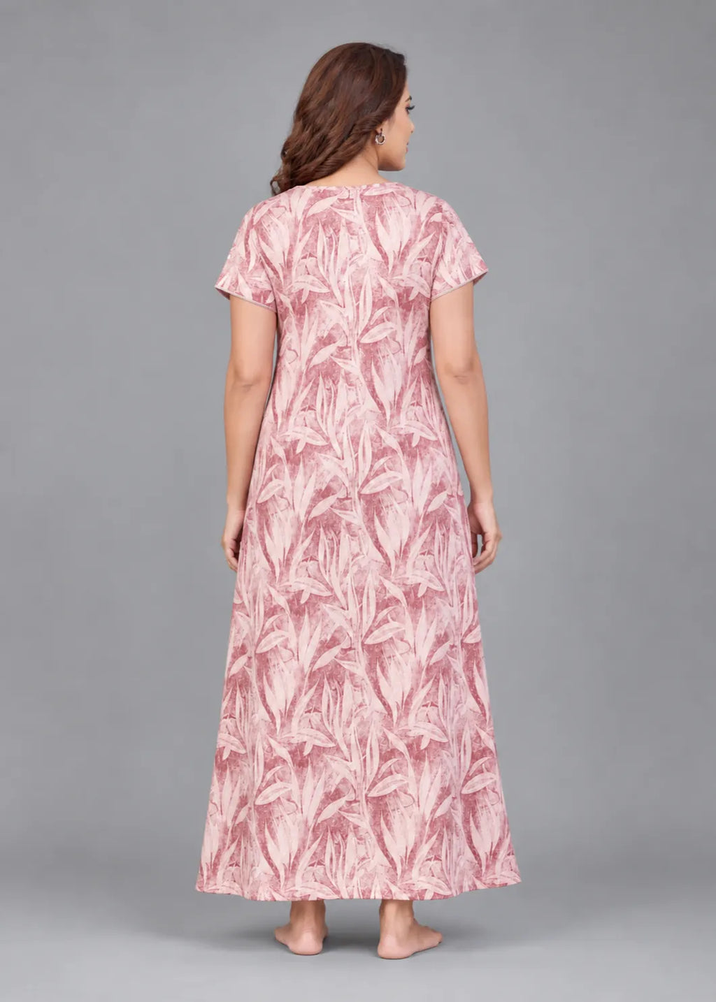 Dusty Rose Leaf Print Cotton Nightgown