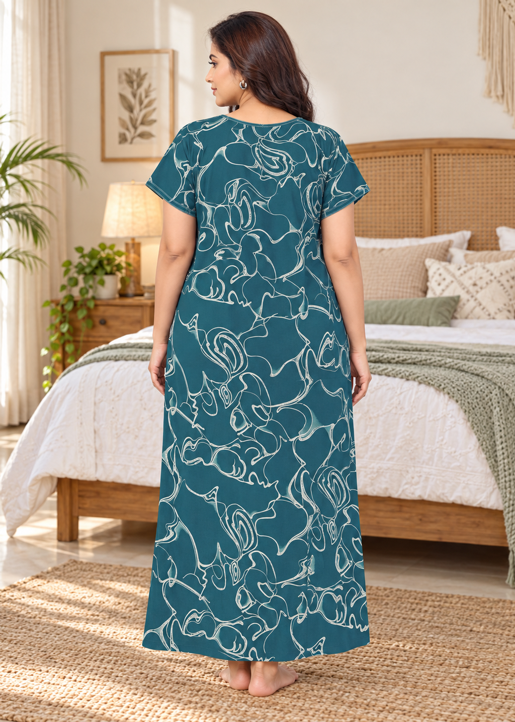 Teal Floral Abstract Alpine Nightgown