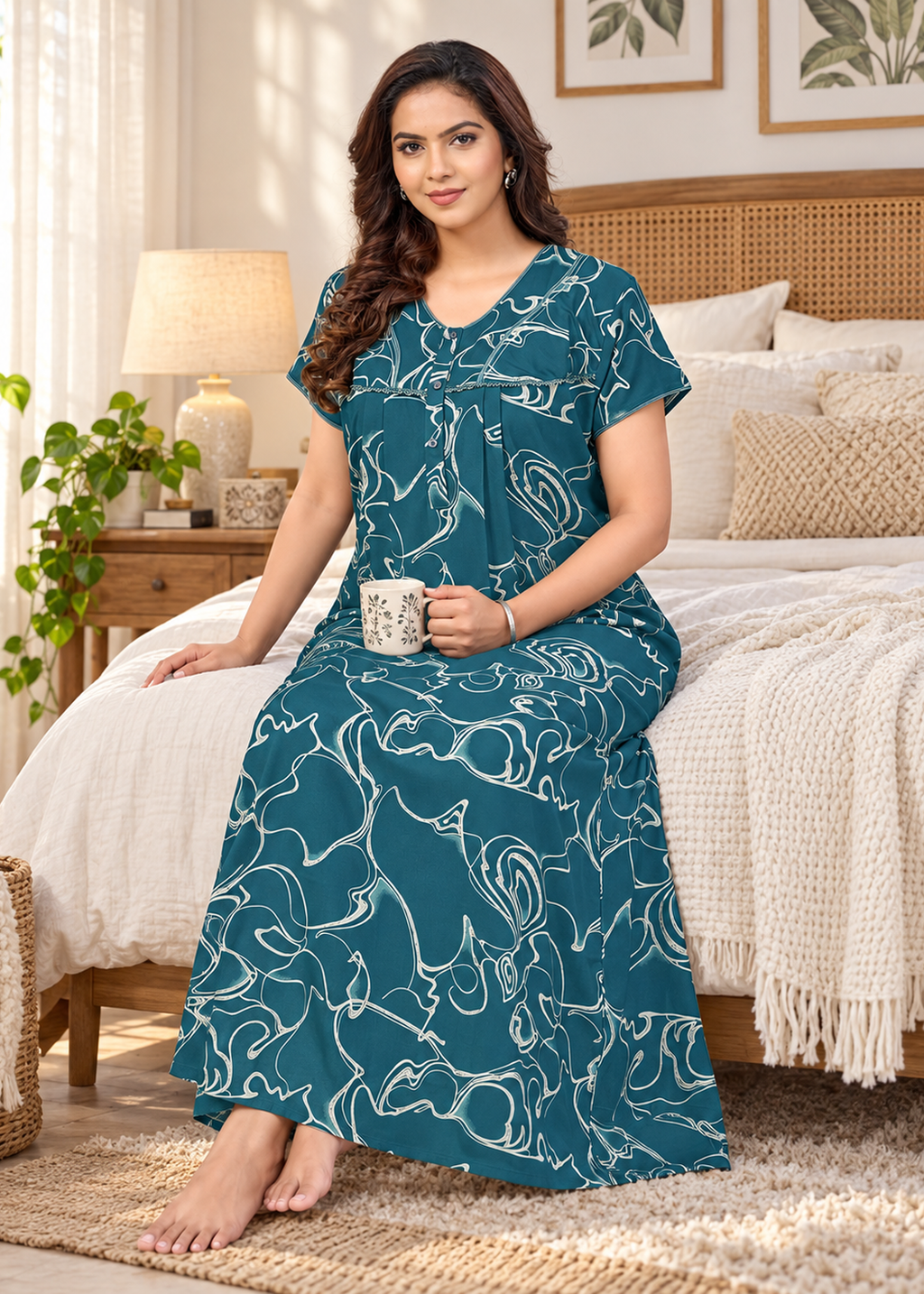 Teal Floral Abstract Alpine Nightgown