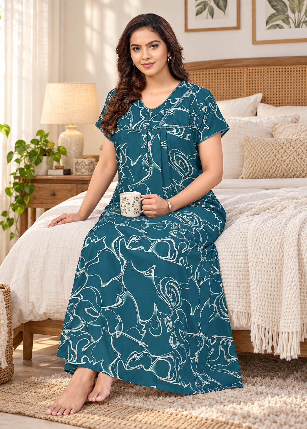 Teal Floral Abstract Alpine Nightgown