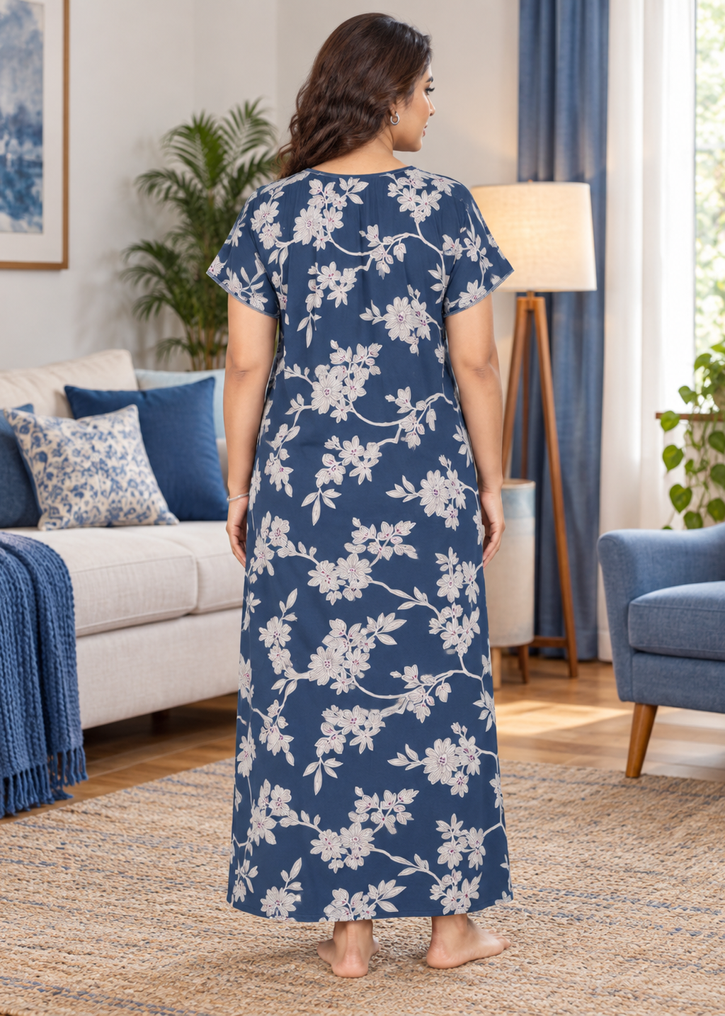 Navy Blue Blossom Floral Alpine Nightgown