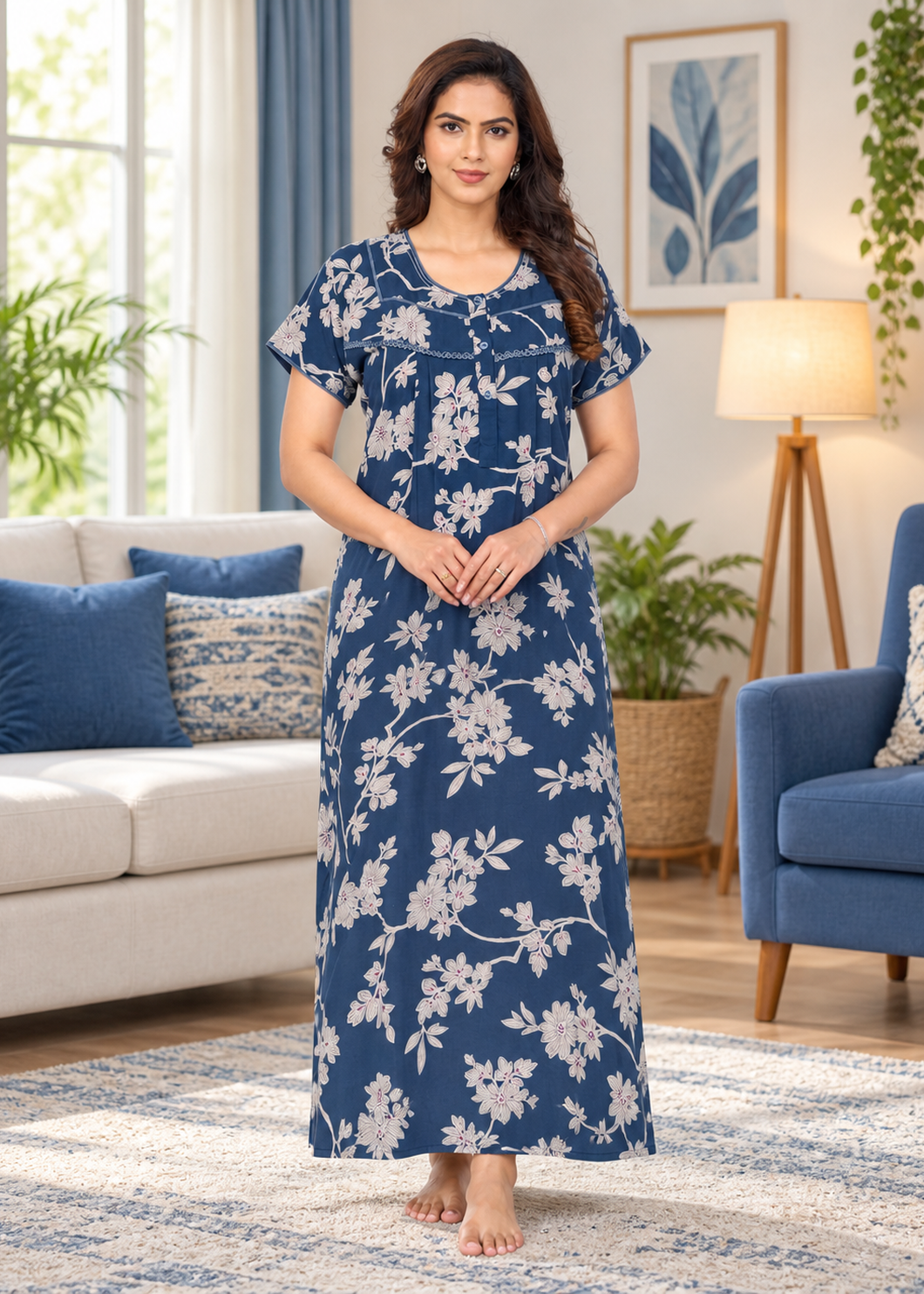 Navy Blue Blossom Floral Alpine Nightgown