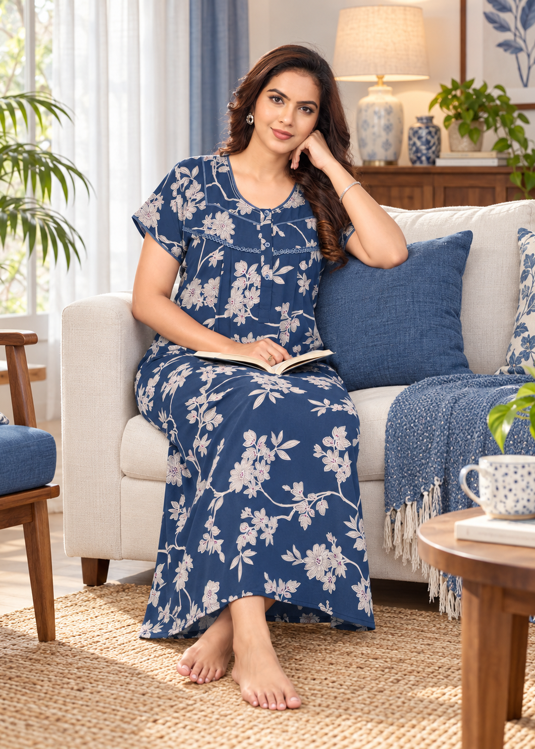 Navy Blue Blossom Floral Alpine Nightgown