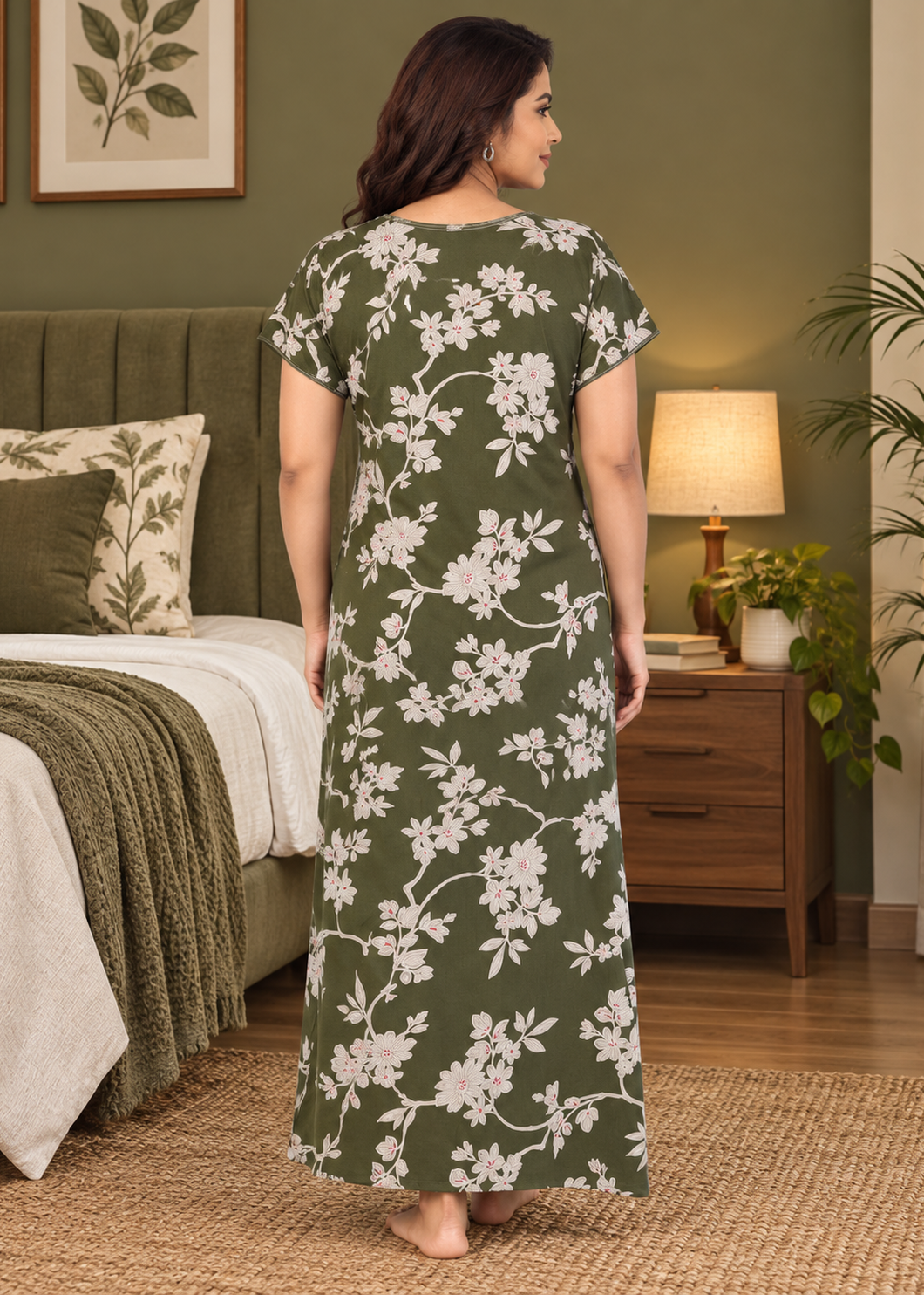 Olive Green Blossom Floral Alpine Nightgown