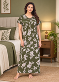 Olive Green Blossom Floral Alpine Nightgown