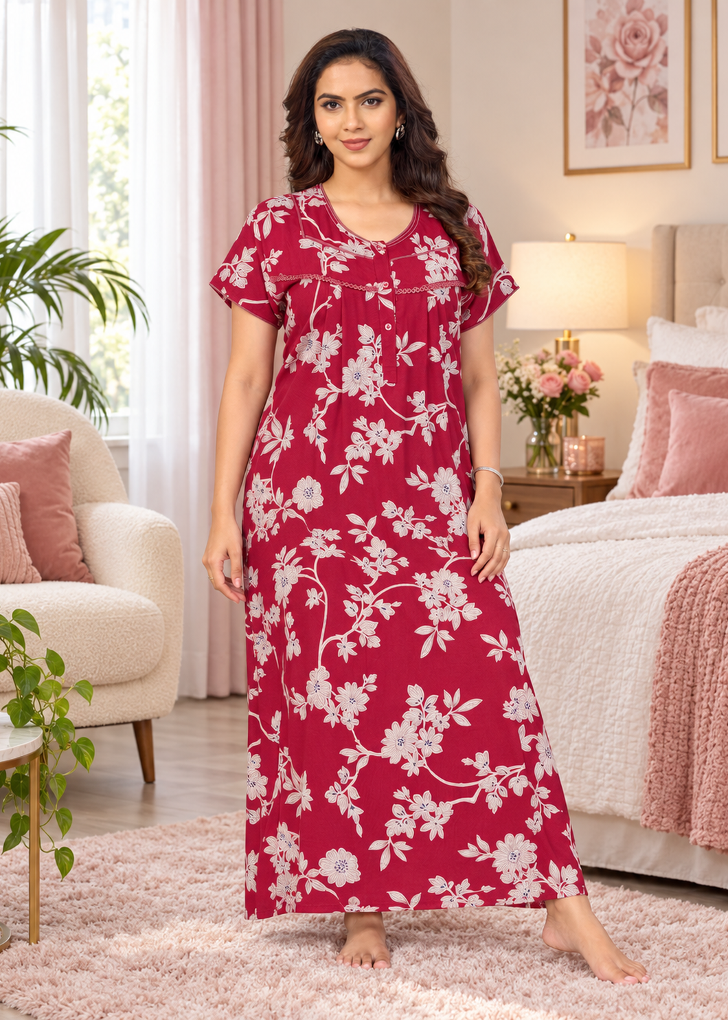 Red Blossom Floral Alpine Nightgown