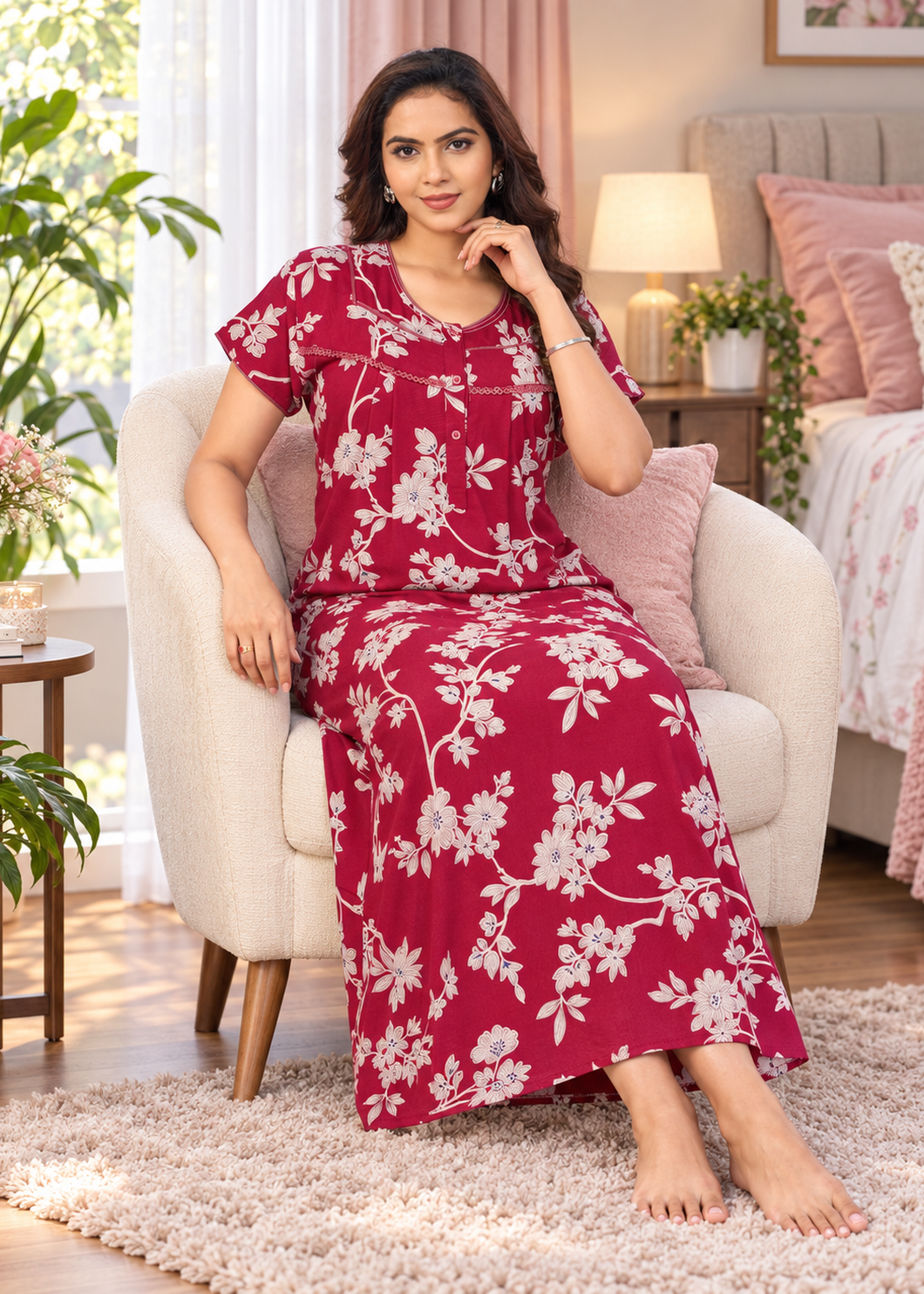 Red Blossom Floral Alpine Nightgown