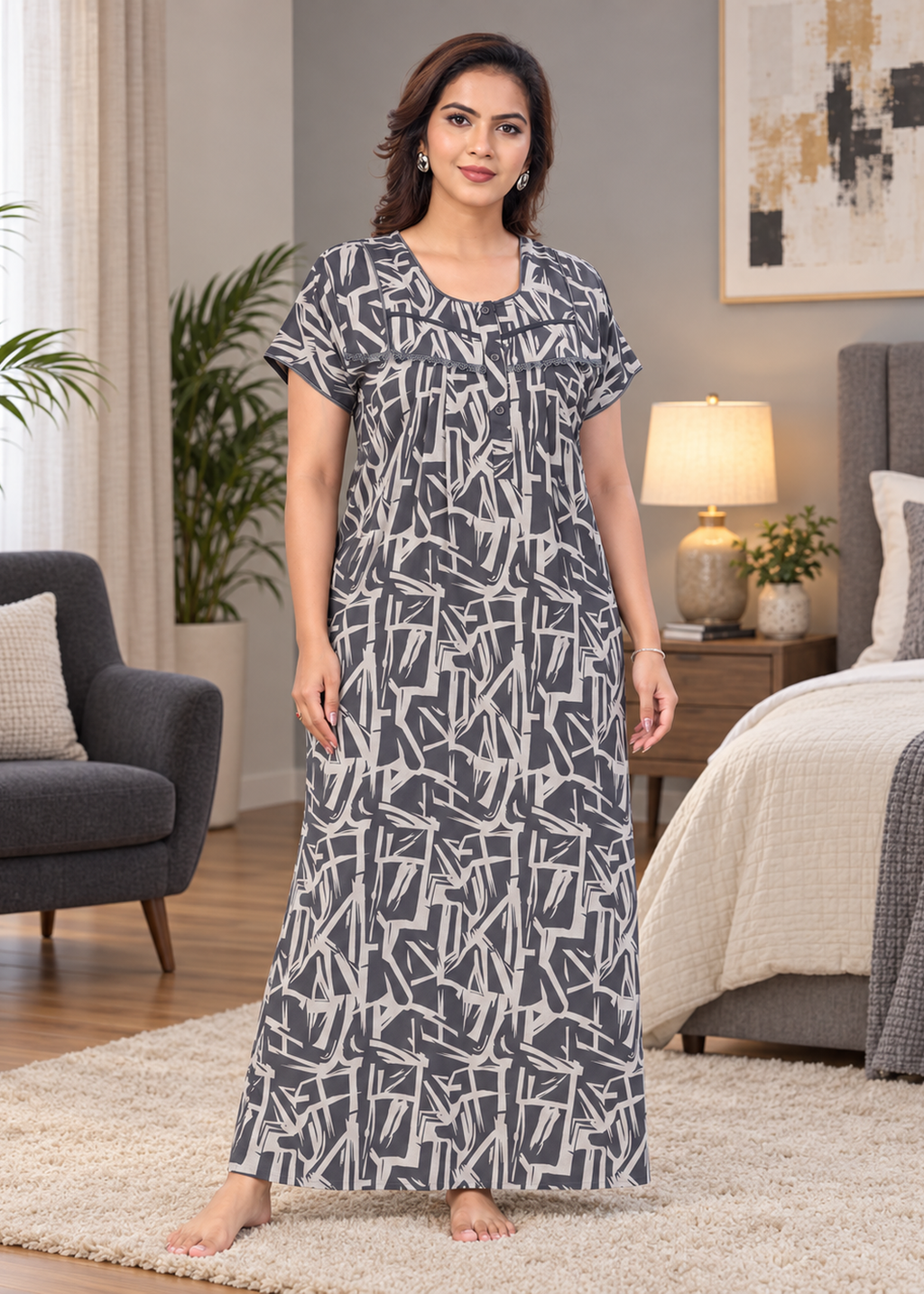 Grey Geometric Alpine Nightgown