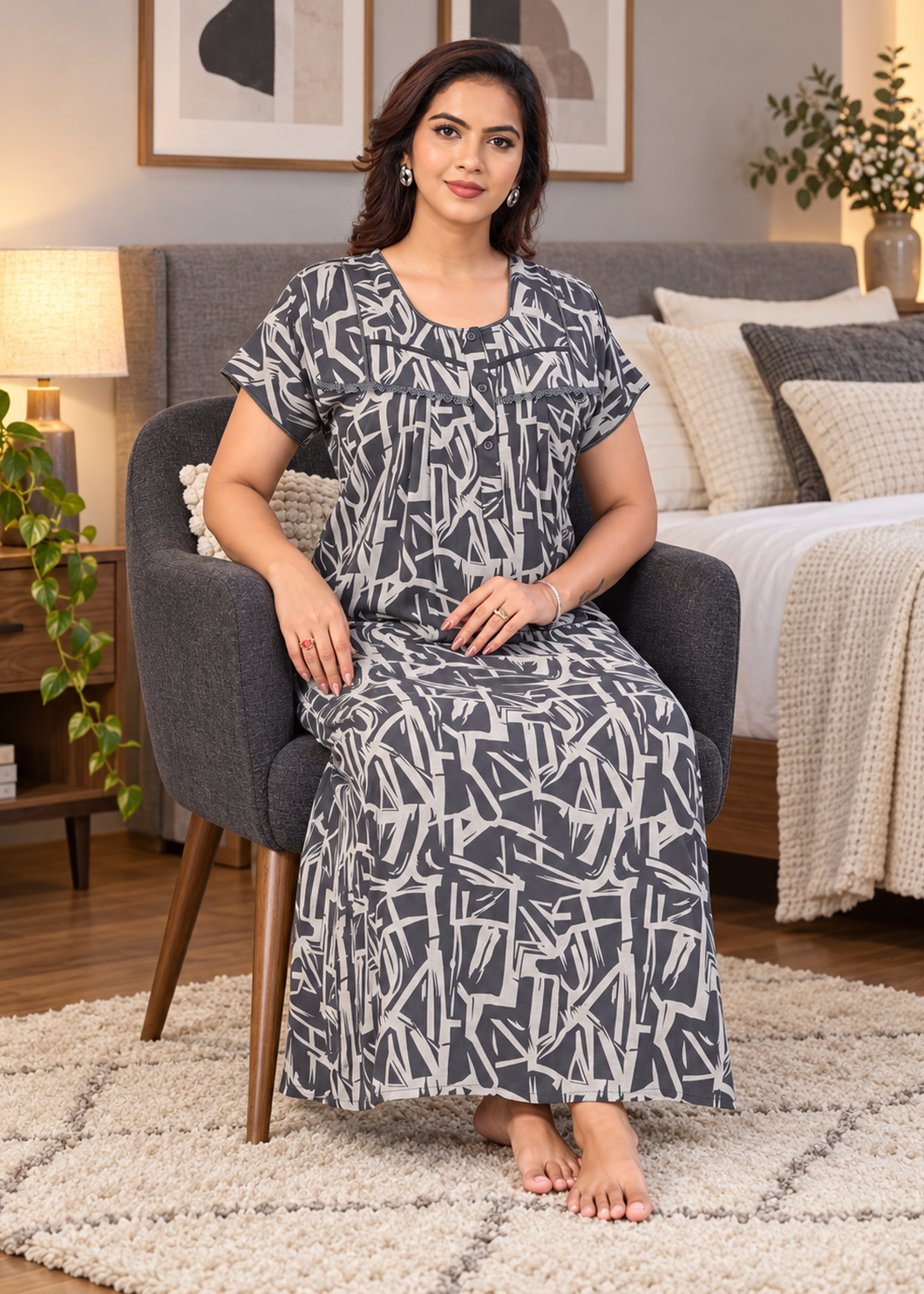 Grey Geometric Alpine Nightgown