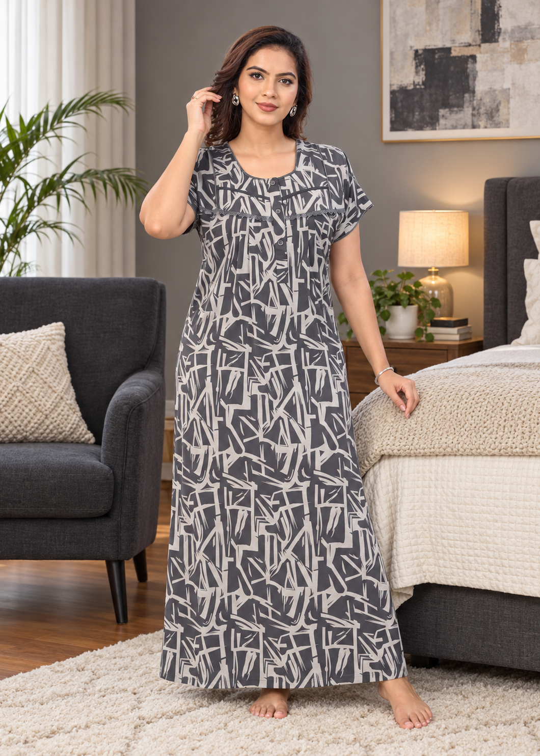 Grey Geometric Alpine Nightgown