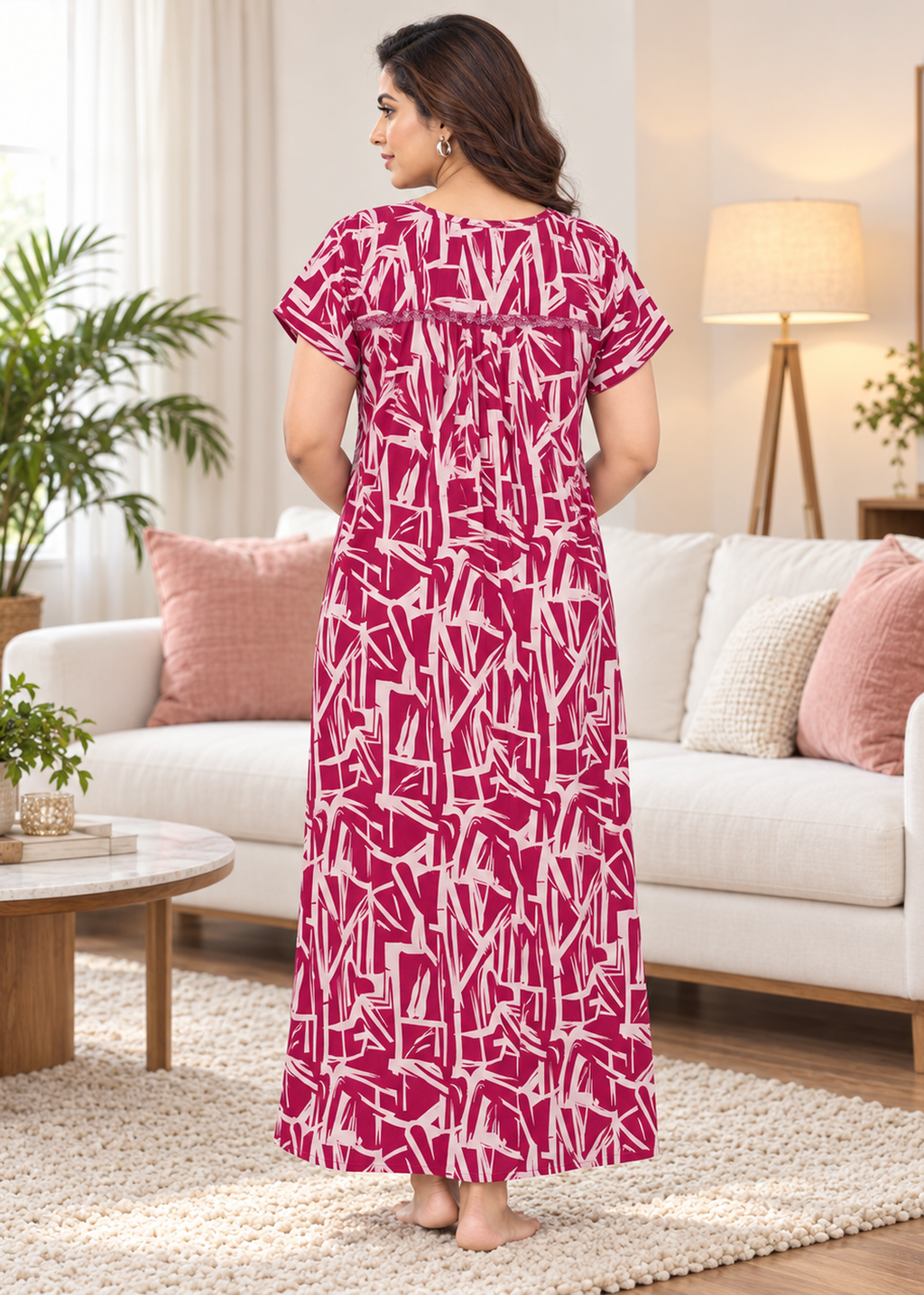 Maroon Geometric Line Alpine Nightgown