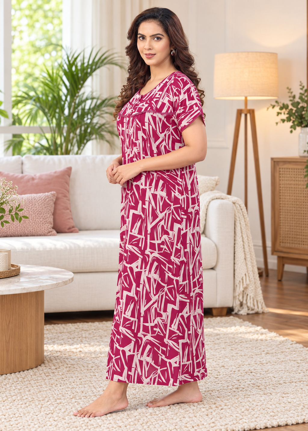 Maroon Geometric Line Alpine Nightgown