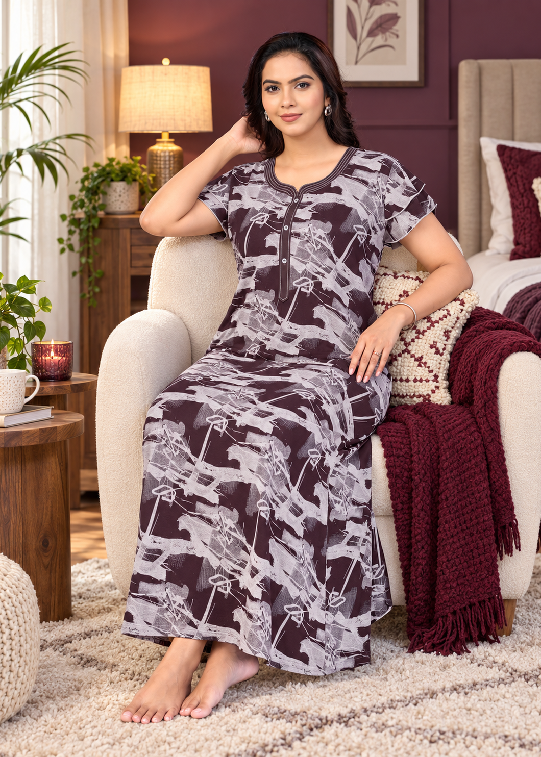 Brown Abstract Brushstroke Alpine Nightgown