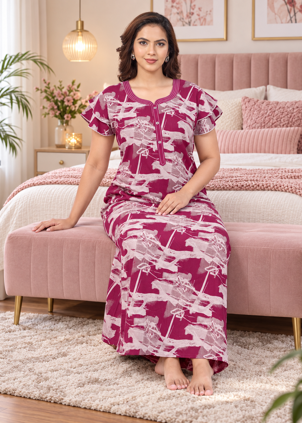 Magenta Abstract Brushstroke Alpine Nightgown