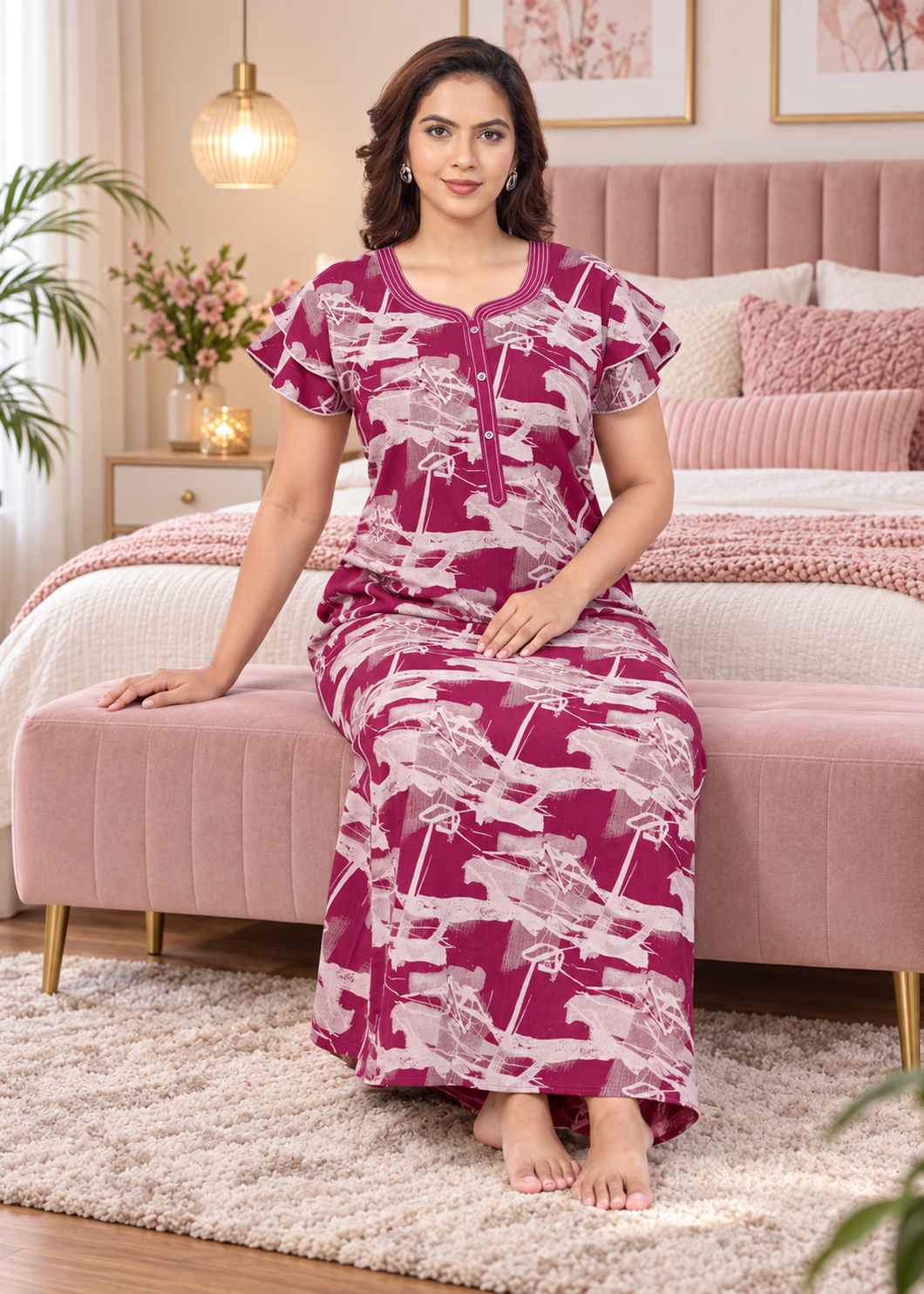 Magenta Abstract Brushstroke Alpine Nightgown