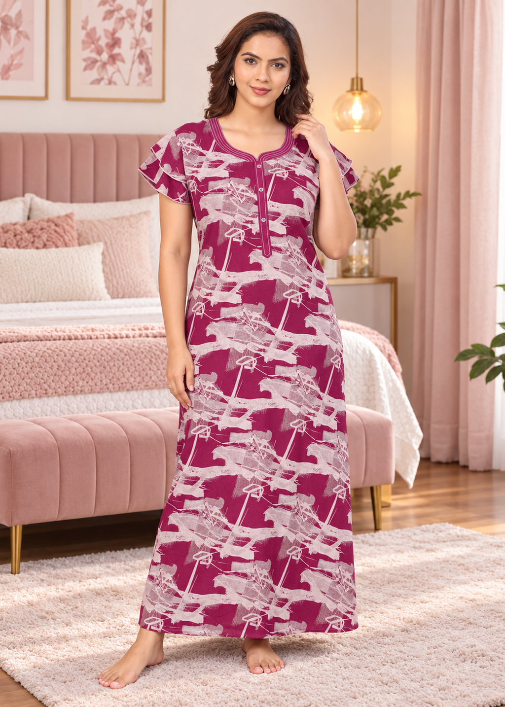 Magenta Abstract Brushstroke Alpine Nightgown