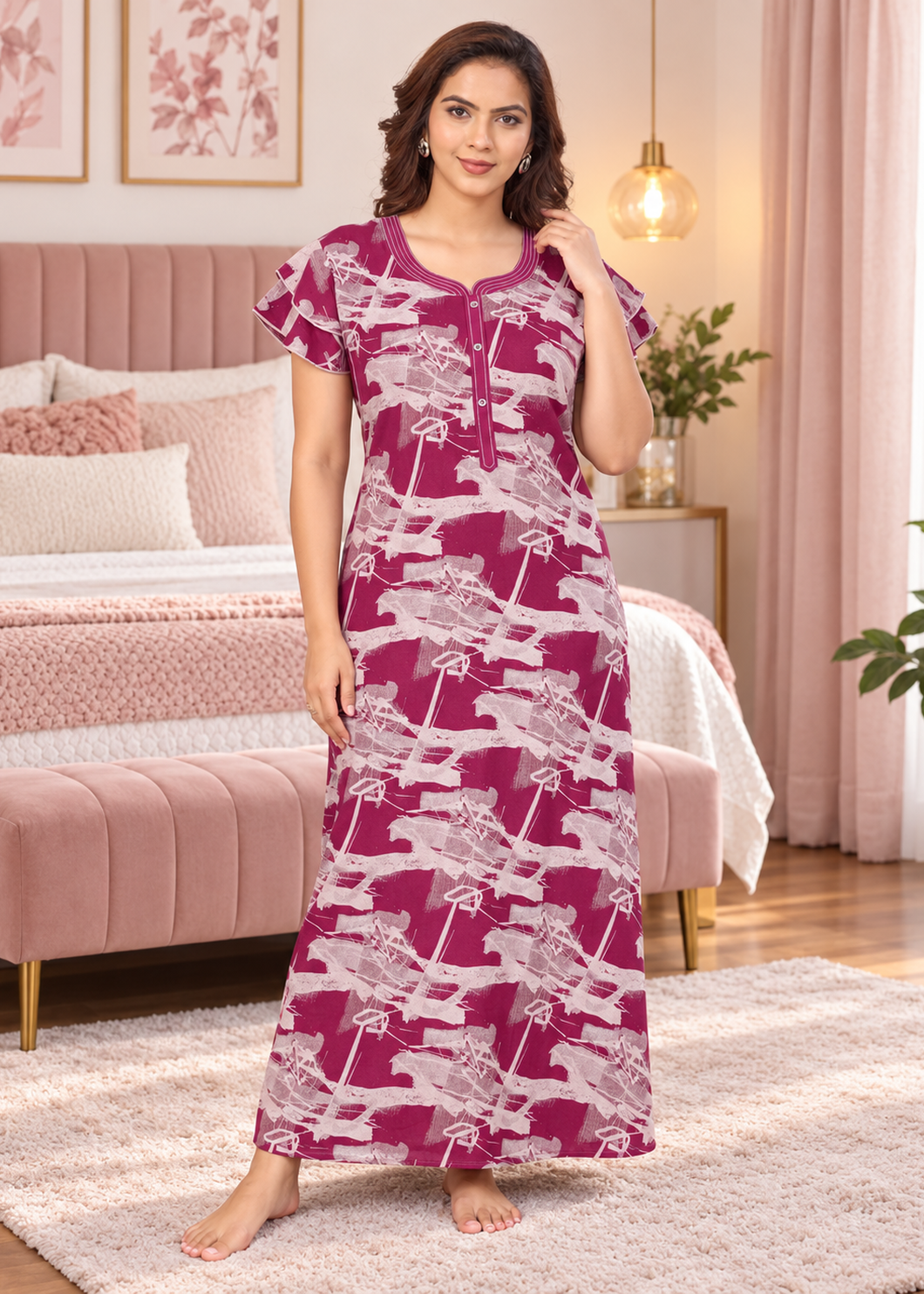 Magenta Abstract Brushstroke Alpine Nightgown