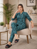 Teal Botanical Leaf Kurti Set