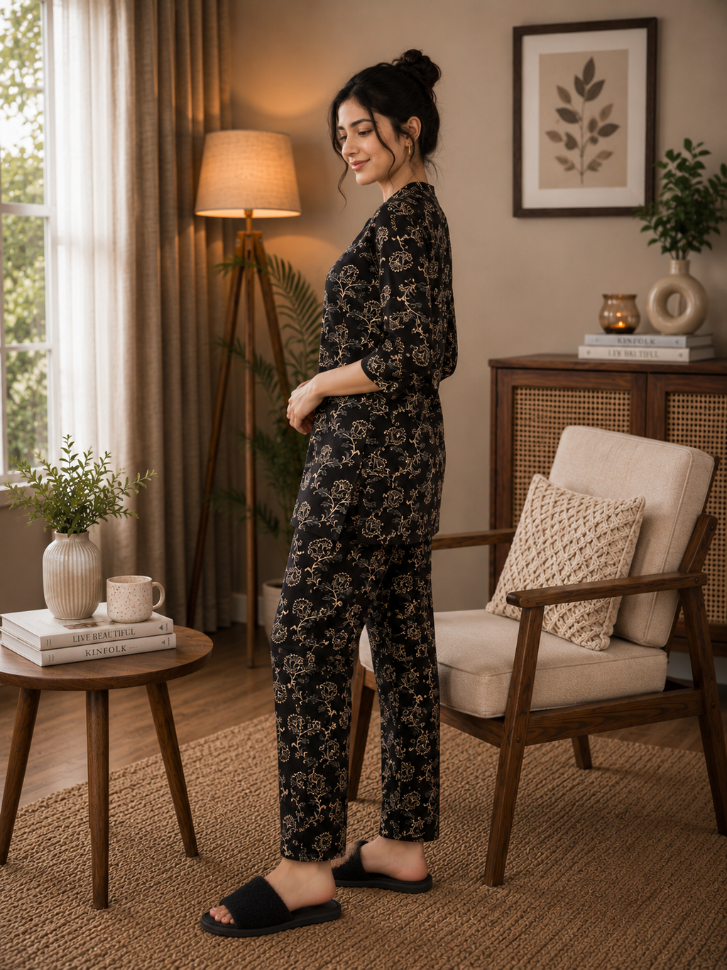 Black Ornate Floral Kurti Set