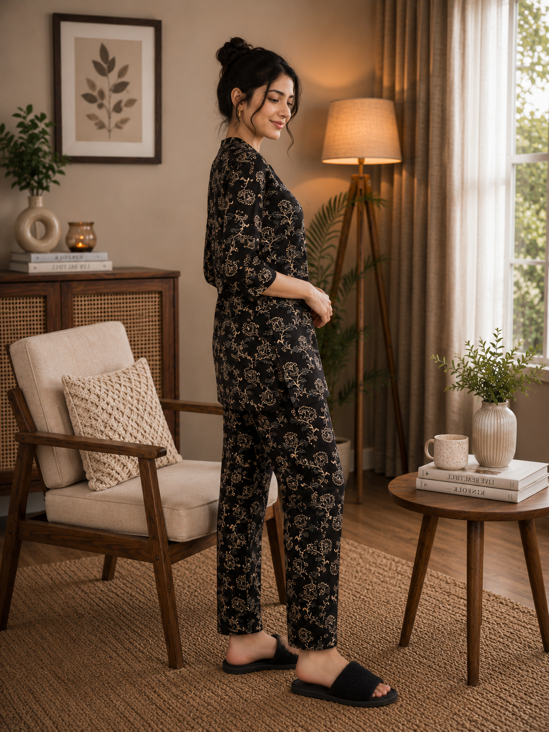 Black Ornate Floral Kurti Set