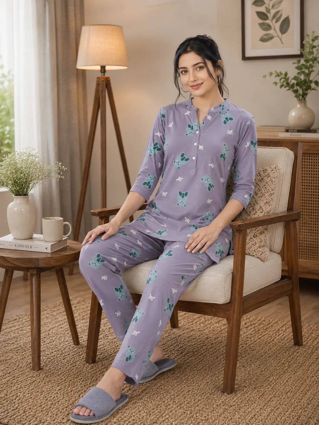 Lavender Teddy Bear Kurti Set