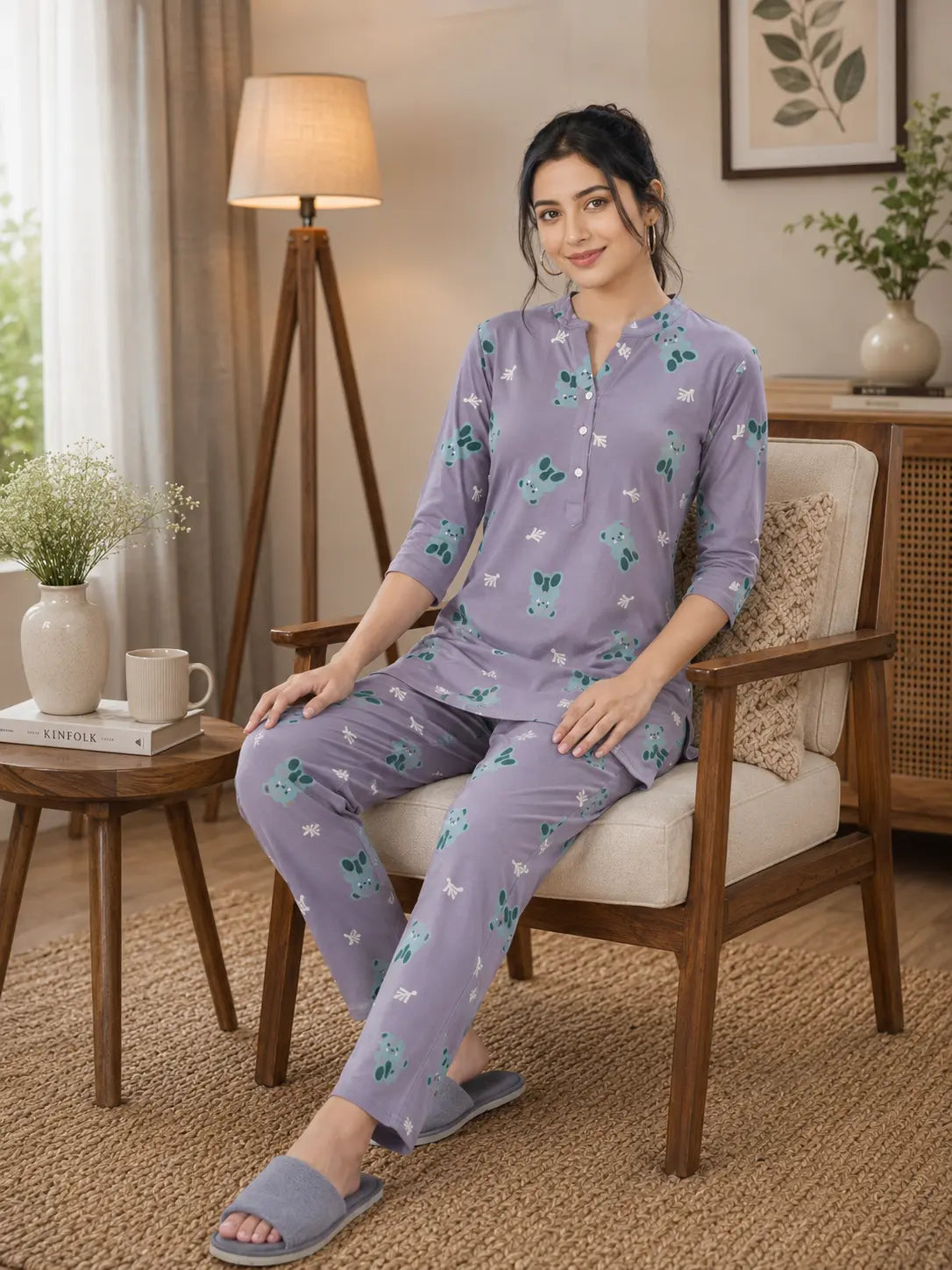 Lavender Teddy Bear Kurti Set