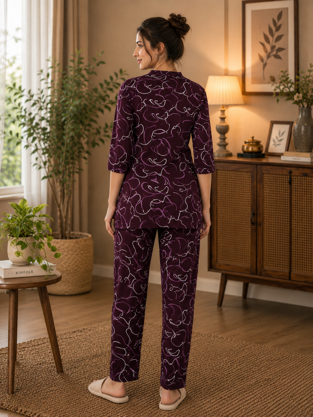Wine Abstract Swirl Kurti Set