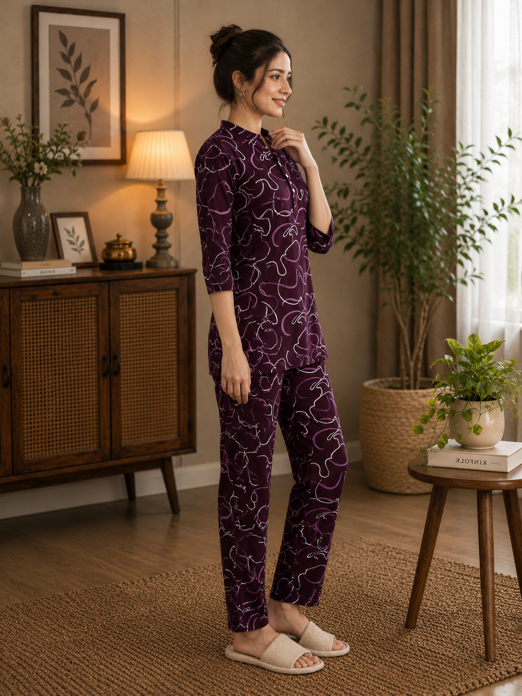 Wine Abstract Swirl Kurti Set