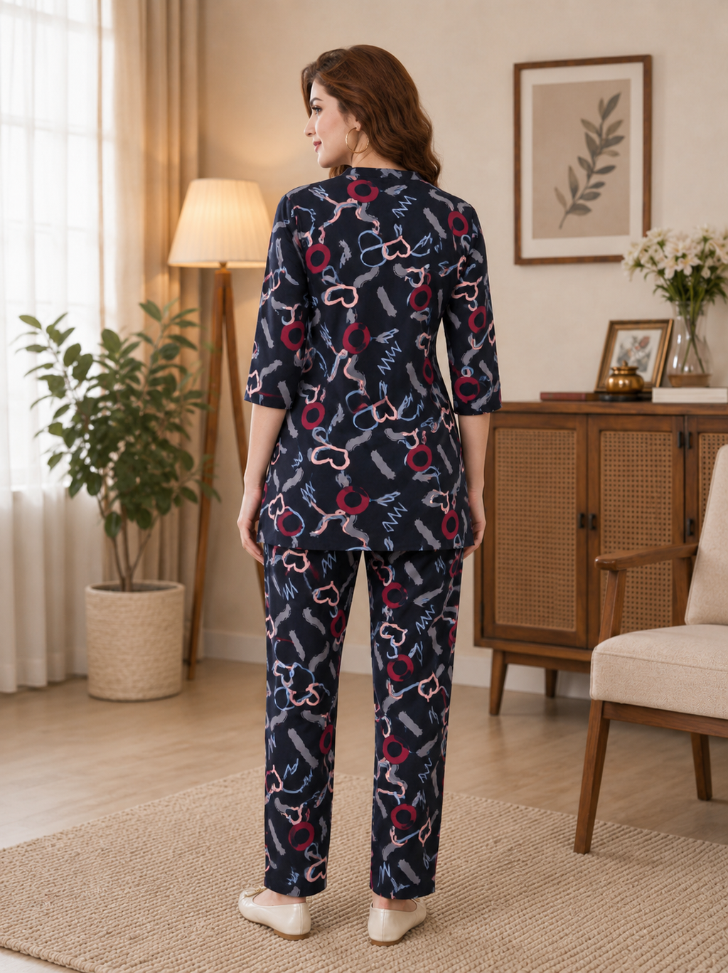 Navy Abstract Heart Kurti Set