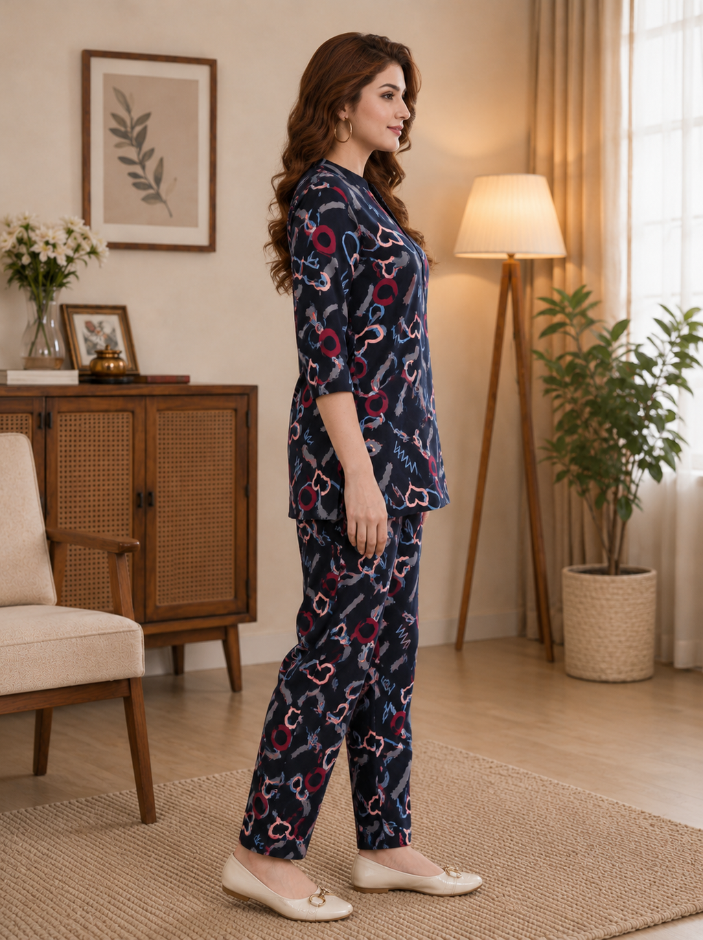 Navy Abstract Heart Kurti Set