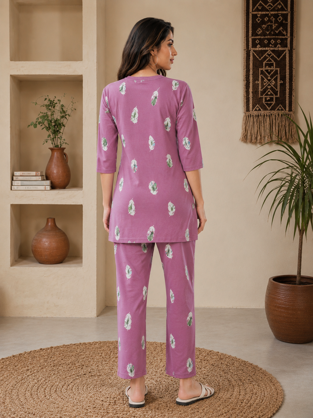 Mauve Feather Cotton Kurti Set