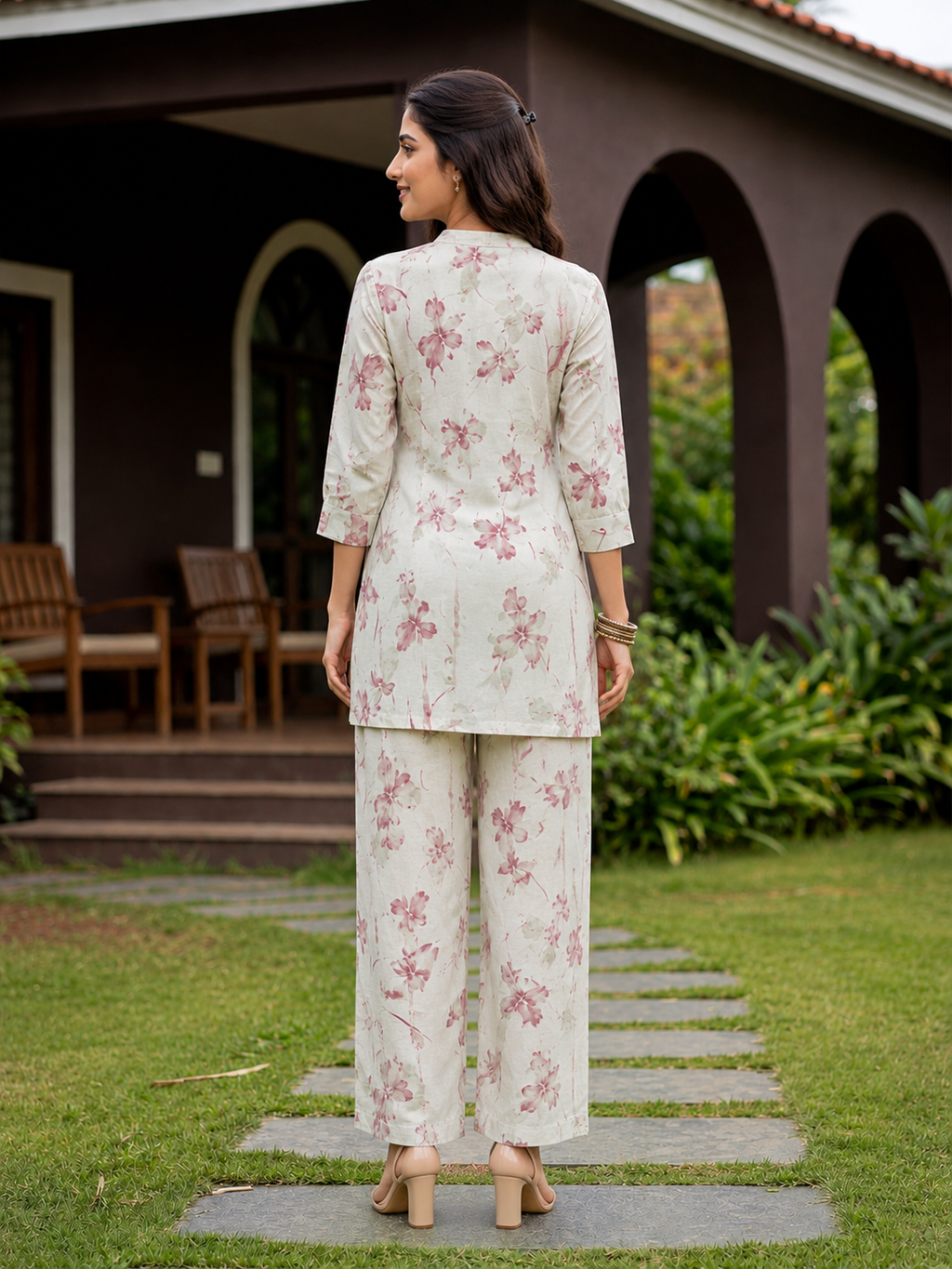 Floral Cotton Linen Kurti Set