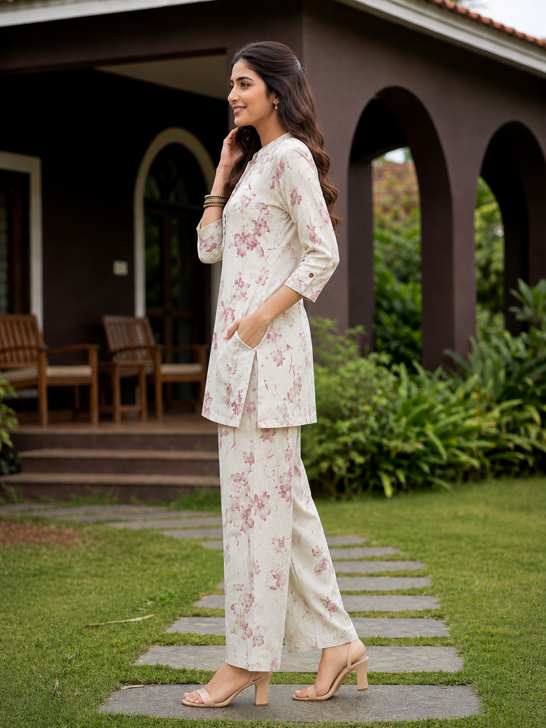 Floral Cotton Linen Kurti Set
